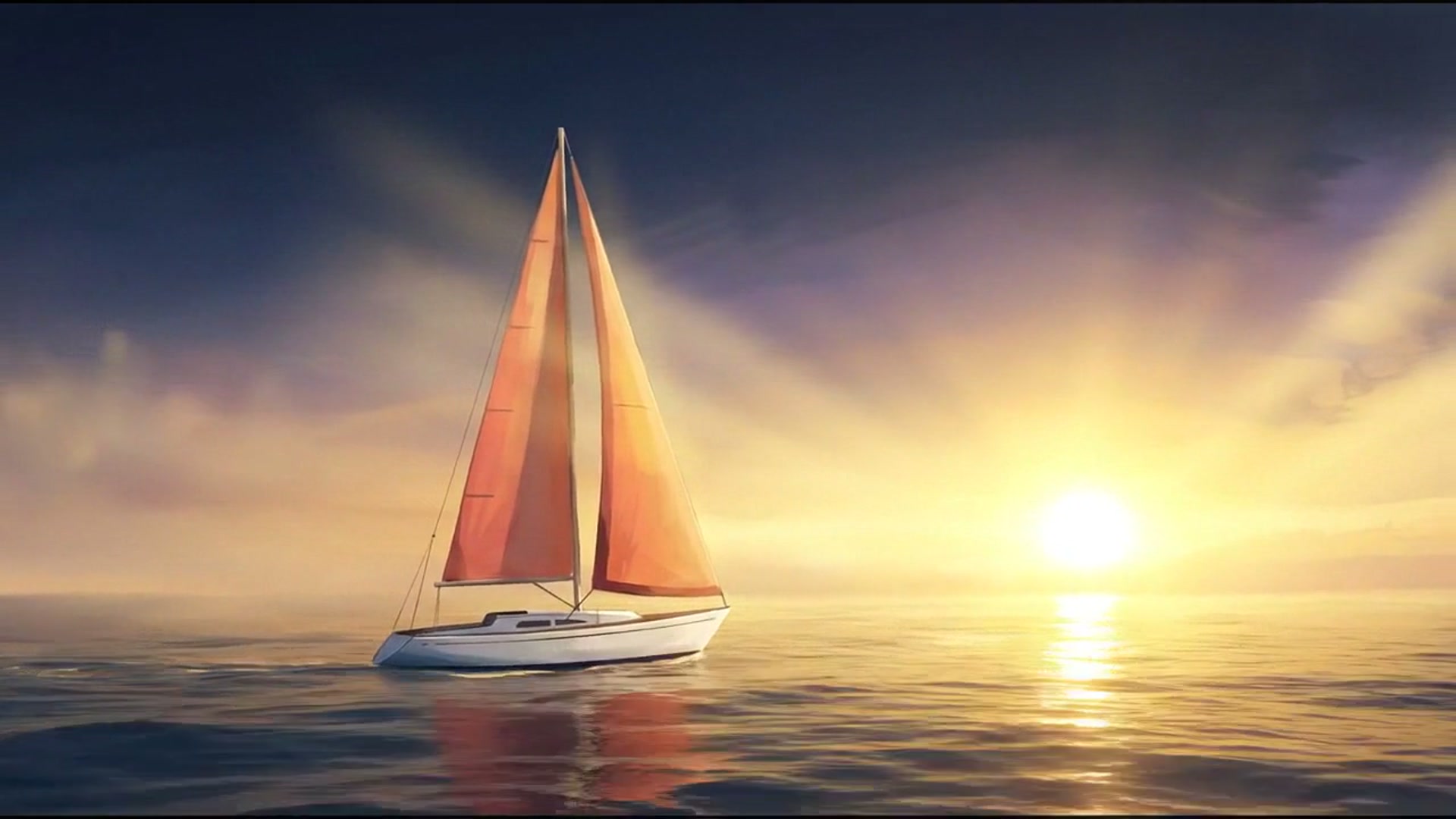 A sailboat at sunset on calm water